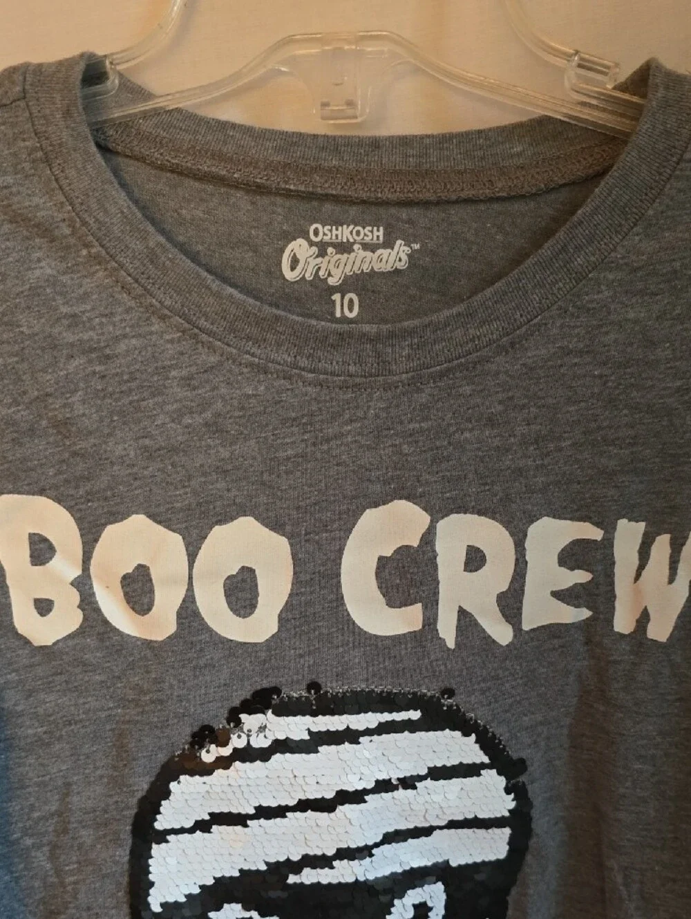 OshKosh B'gosh Gray Long-Sleeve 'Boo Crew' Sequin Mummy Halloween Tee
